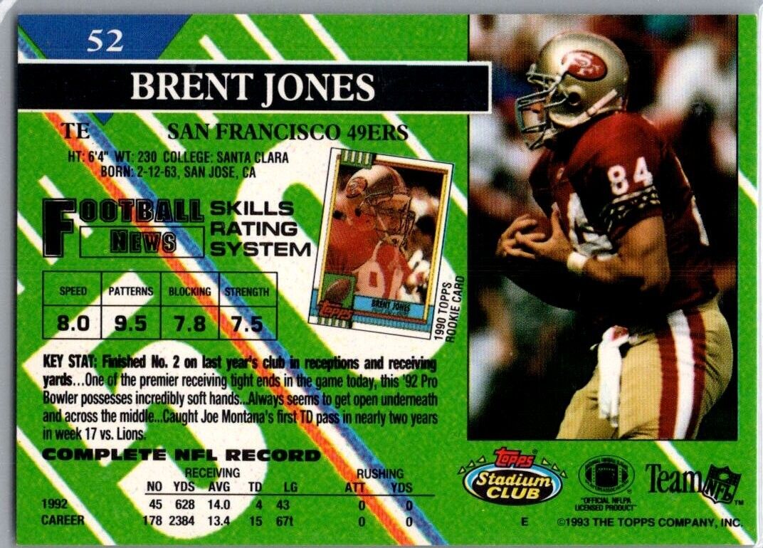 1993 Topps Stadium Club - #52 Brent Jones