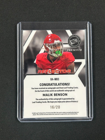 2024 Leaf Press Pass Premium Blue Reflector Malik Benson Auto /20