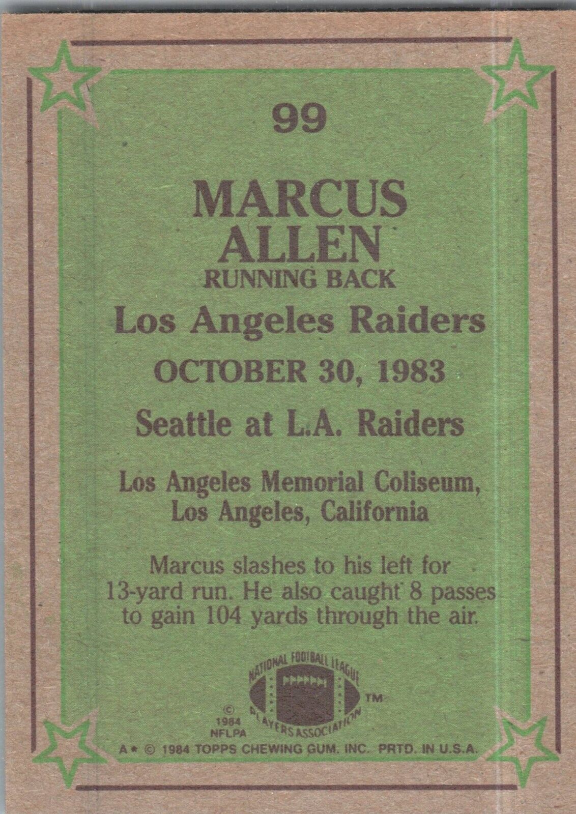 1984 Topps - #99 Marcus Allen Instant Replay