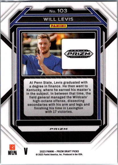 2023 Panini Prizm Draft Picks Silver Will Levis #103 (RC)