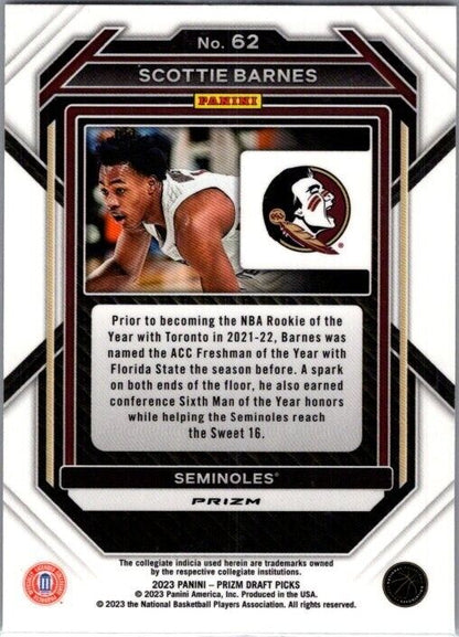 2023-24 Panini Red Ice Prizm Draft Picks - #62 Scottie Barnes