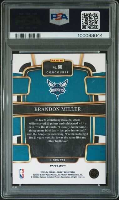 2023 Panini Select Green/White/Purple #80 Brandon Miller PSA NM-MT 8