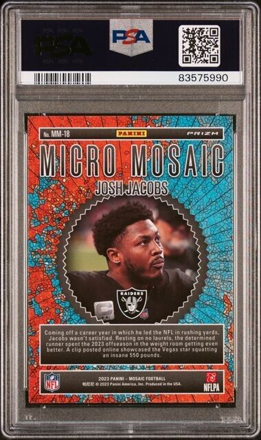 2023 Panini Mosaic Micro Mosaic #MM18 Josh Jacobs PSA GEM MT 10