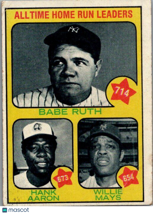 1973 Topps #1 All-Time Home Run Leaders Babe Ruth / Hank Aaron / Willie Mays VG