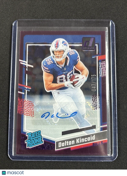 DALTON KINCAID 2023 Donruss Clearly SSP PURPLE Rated Rookie AUTO RC #/175  BILLS