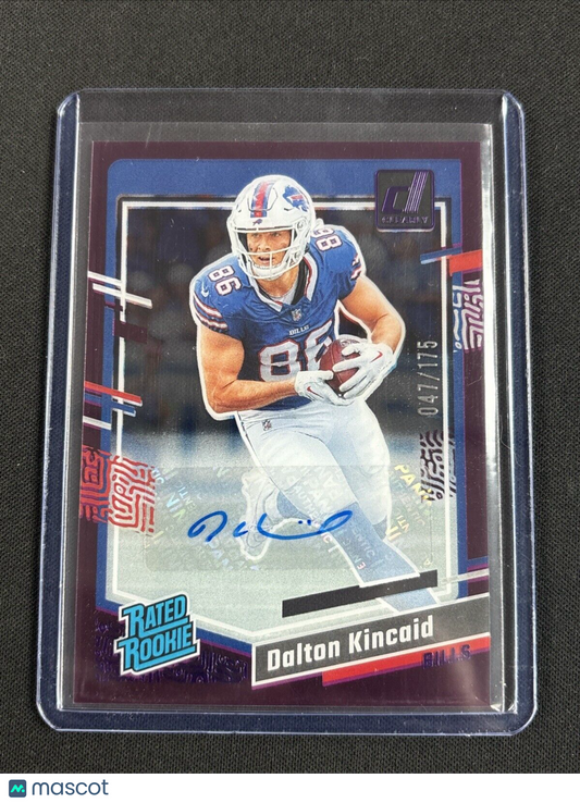 DALTON KINCAID 2023 Donruss Clearly SSP PURPLE Rated Rookie AUTO RC #/175  BILLS