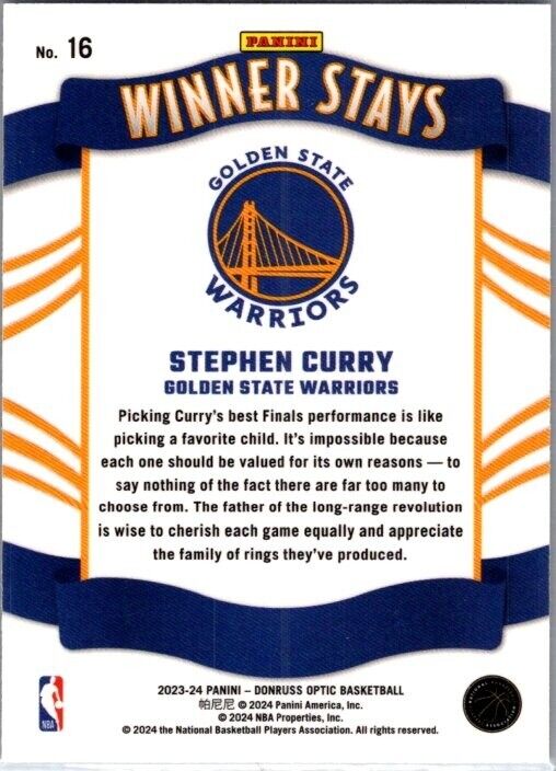 2023-24 Panini Donruss Optic - Winner Stays #16 Stephen Curry