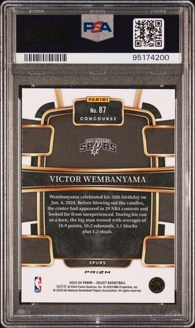 2023 Panini Select Concourse Orange Tectonic #87 Victor Wembanyama PSA GEM MT 10