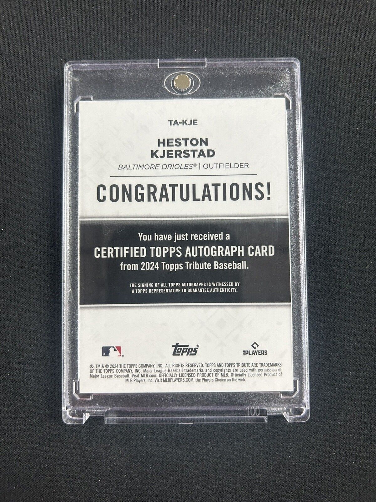 2024 Topps Tribute Heston Kjerstad Rookie Auto /199 Baltimore Orioles #TA-KJE RC