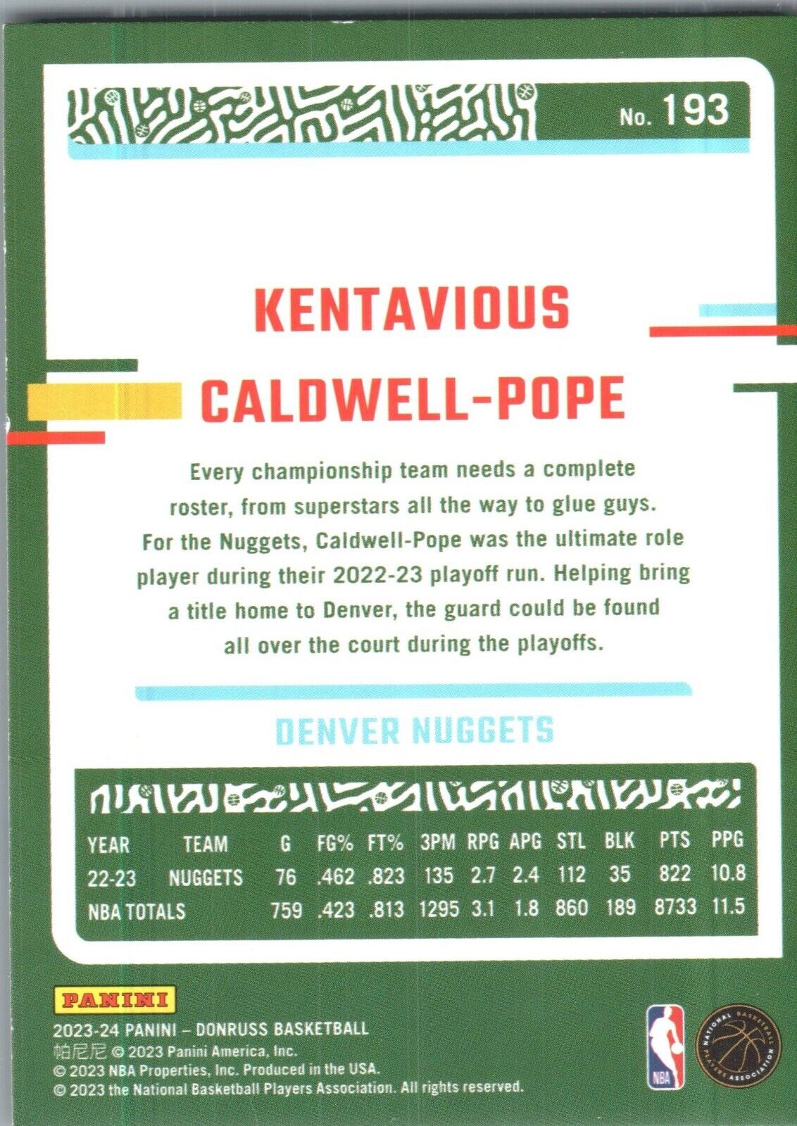 2023-24 Panini Donruss - #193 Kentavious Caldwell-Pope