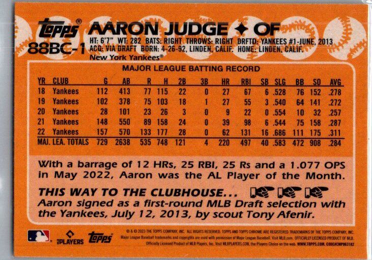 2023 Topps Chrome #88BC-1 Aaron Judge 1988 Topps Baseball 35th Anniversary