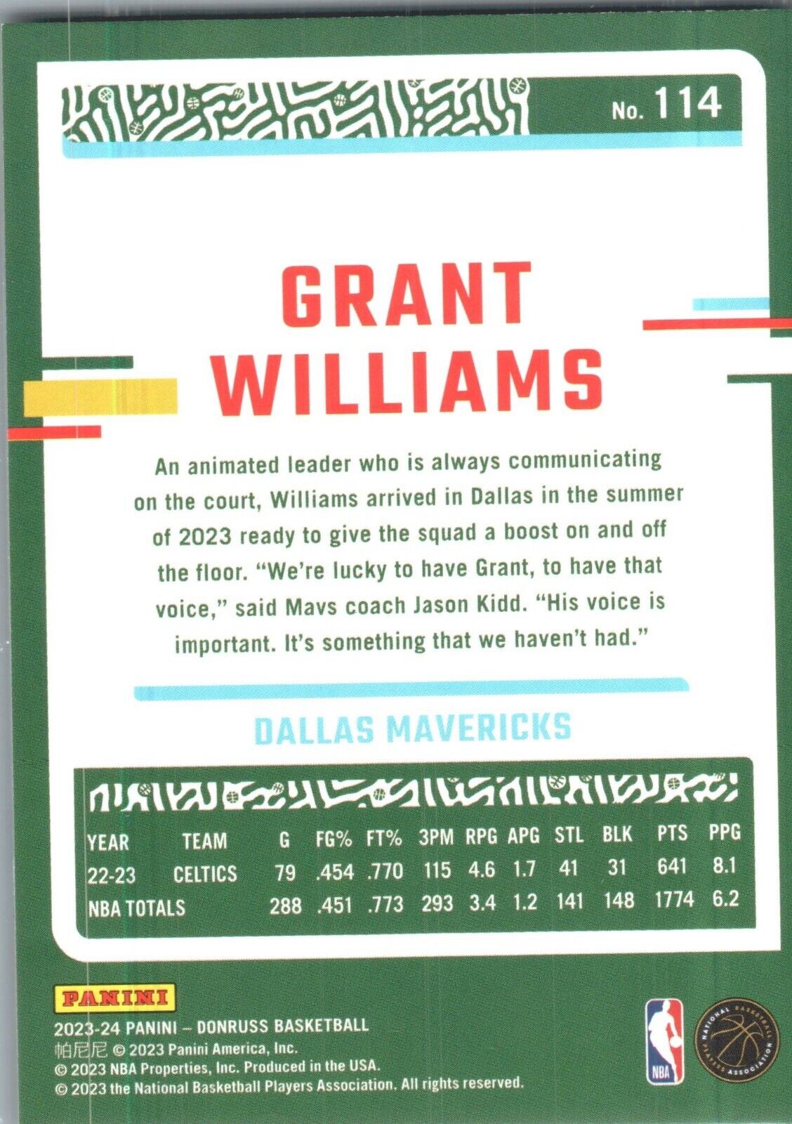 2023-24 Panini Donruss - #114 Grant Williams