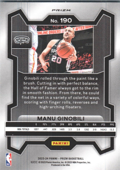 2023-24 Panini Prizm - Green Prizm #190 Manu Ginobili