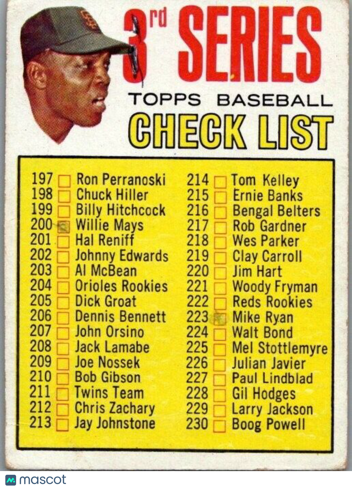 1967 Topps - 214 is Tom Kelley #191 Willie Mays