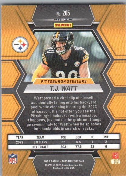 2023 Panini Mosaic #205 T.J. Watt Camo Pink Mosaic