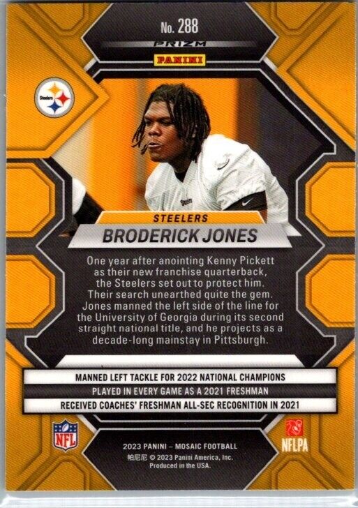 2023 Panini Mosaic - Rookies Reactive Yellow Prizm #288 Broderick Jones (RC)