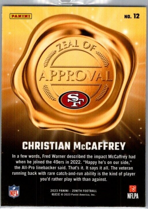 2023 Panini Zenith - Zeal of Approval #12 Christian McCaffrey