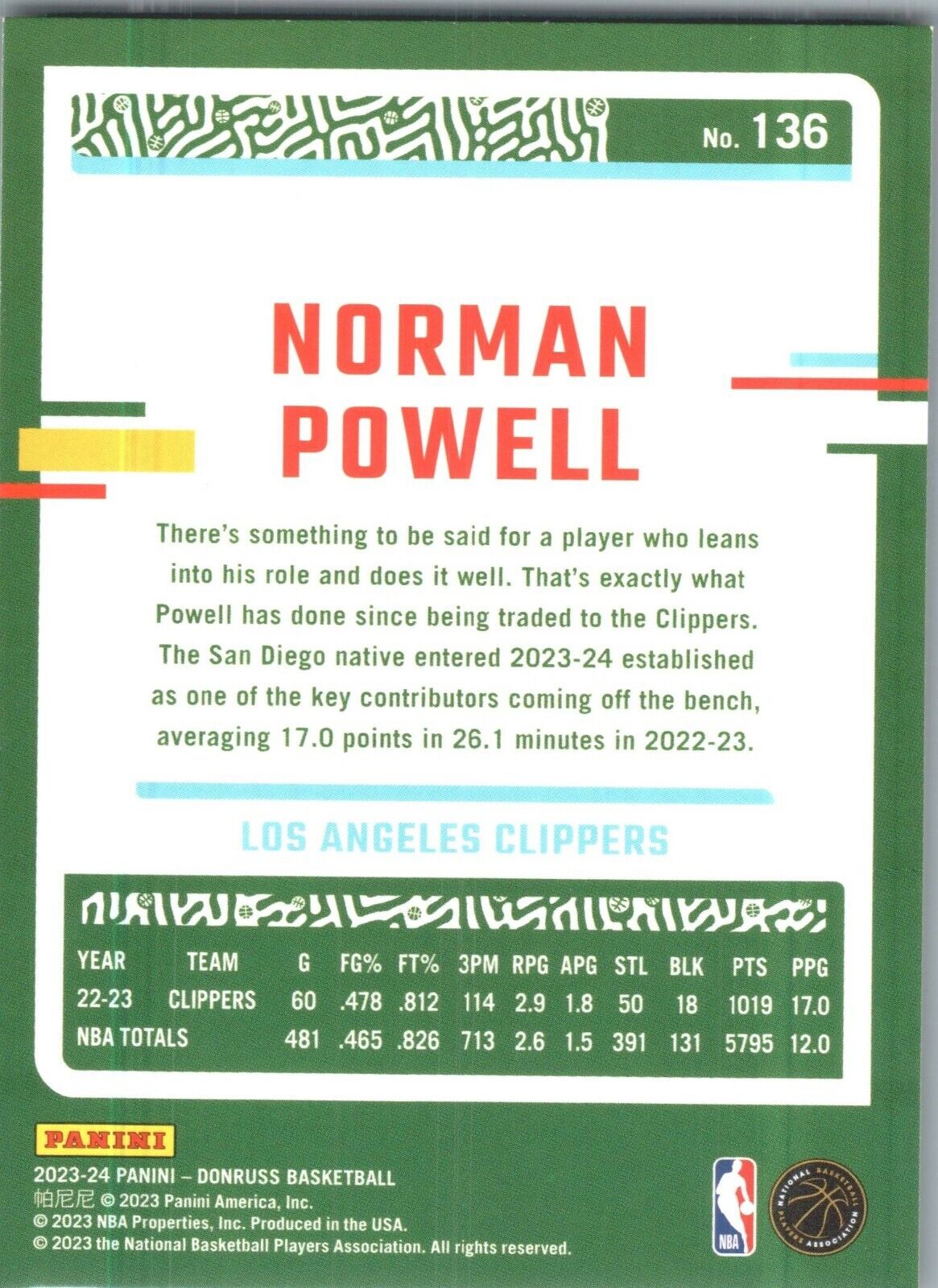 2023-24 Panini Donruss - #136 Norman Powell