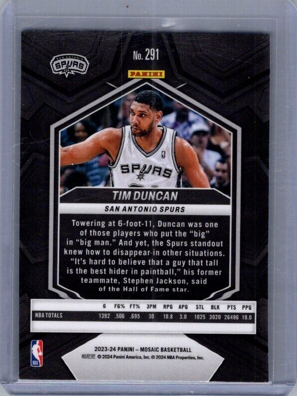 2023-24 Panini Mosaic Tim Duncan #291 NBA Greats