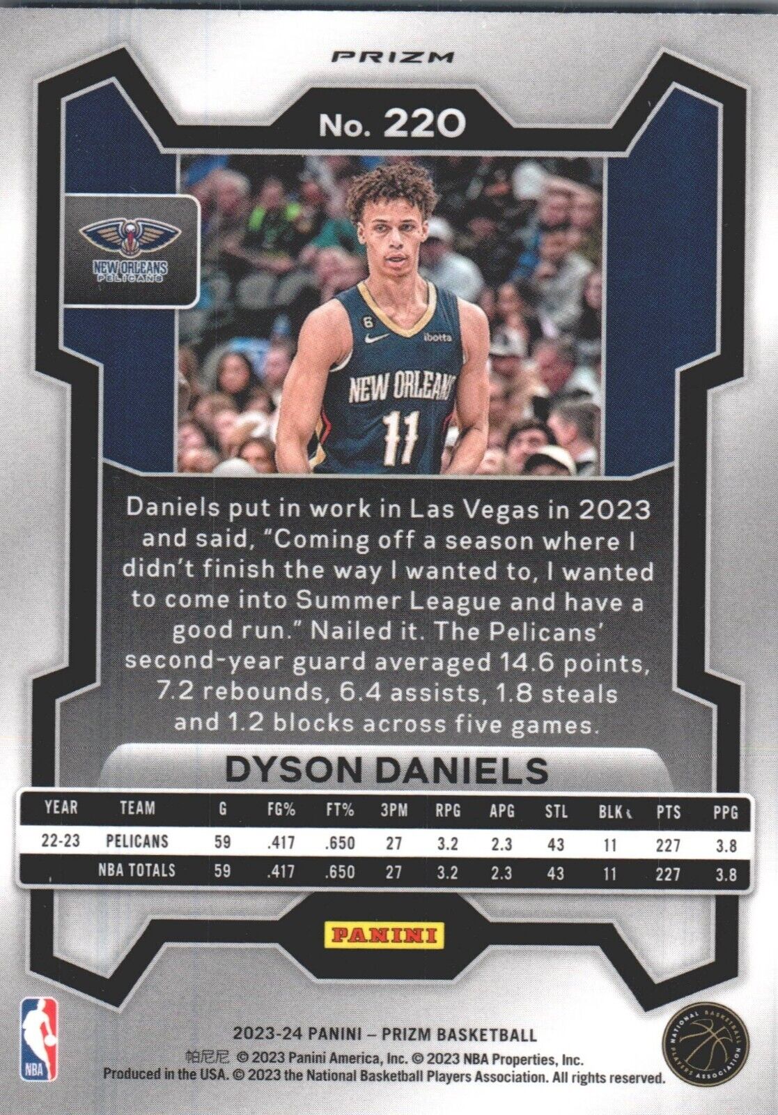 2023-24 Panini Prizm - Orange Ice #220 Dyson Daniels