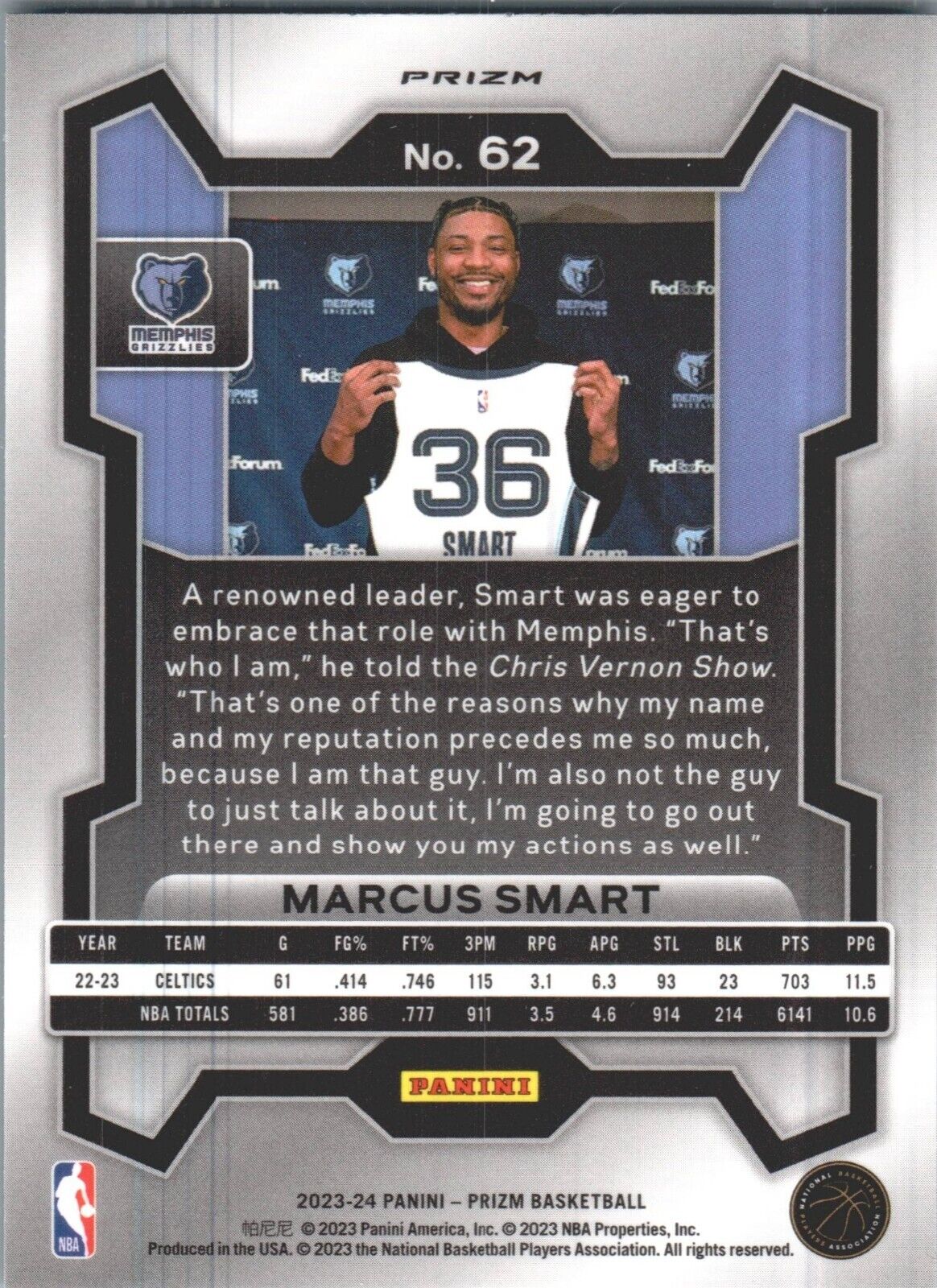 2023-24 Panini Prizm - Green #62 Marcus Smart