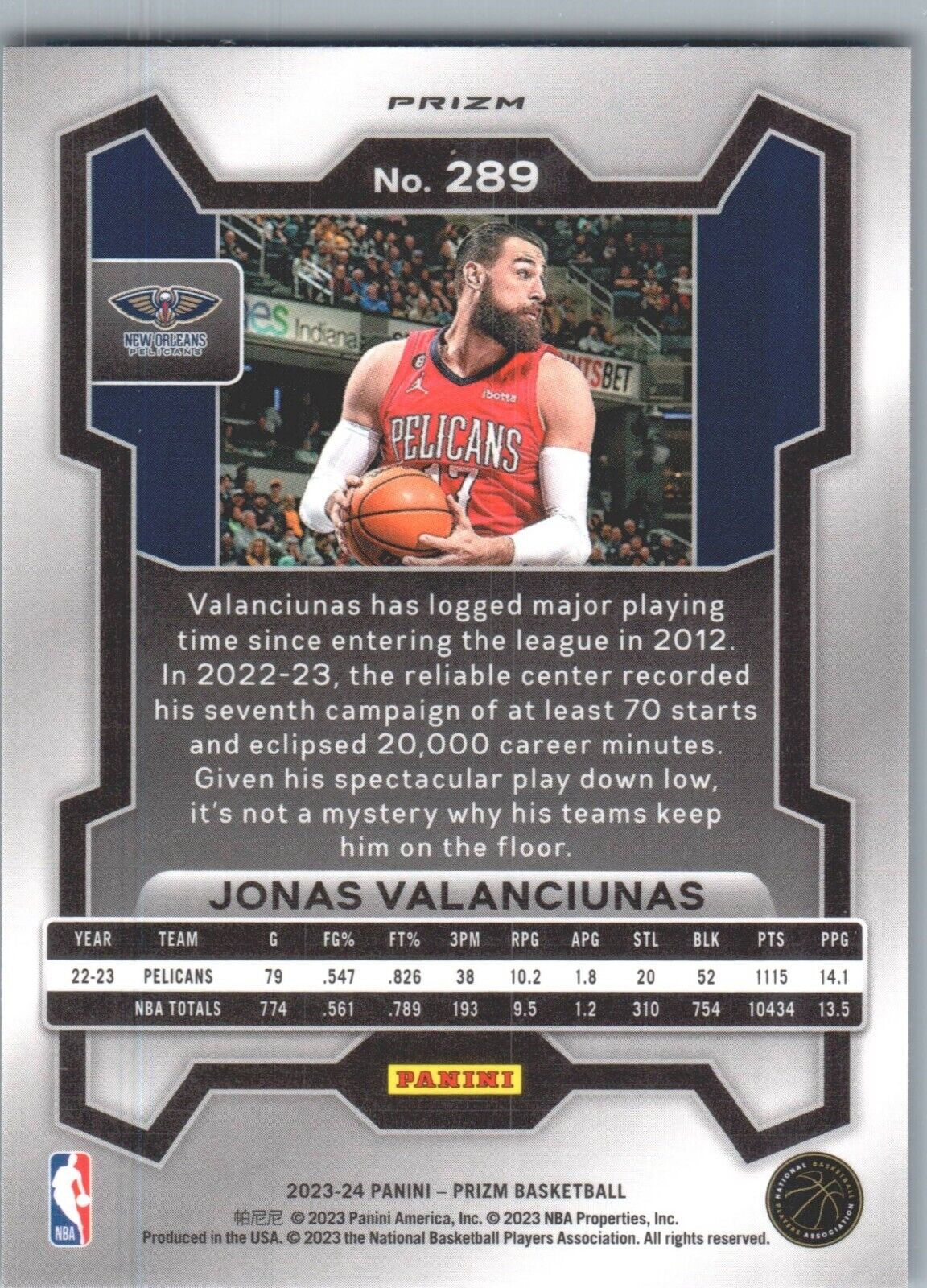 2023-24 Panini Prizm - Ice Prizm #289 Jonas Valanciunas