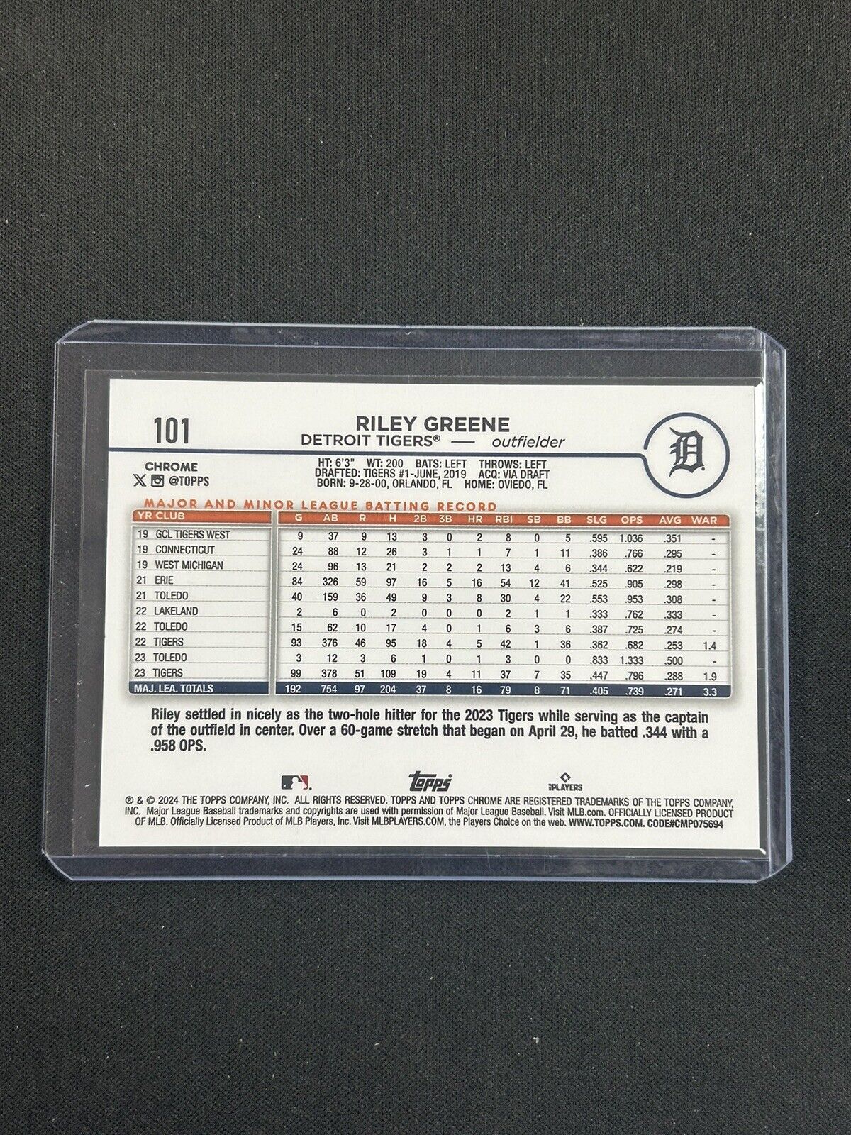 2024 Topps Chrome Black Seismic Riley Greene /10