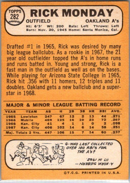 1968 Topps #282 Rick Monday EX/NM