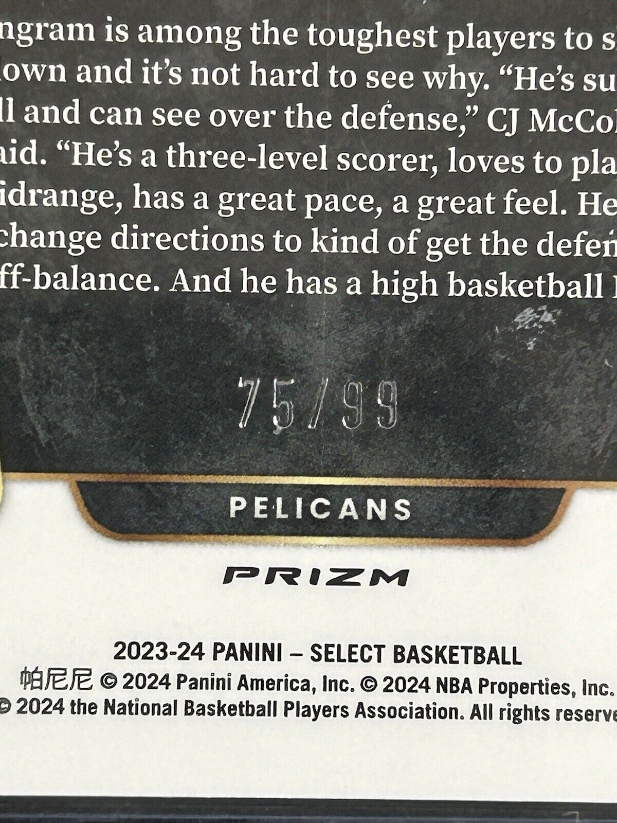 2023 Panini Select Concourse Purple Ice Brandon Ingram /99