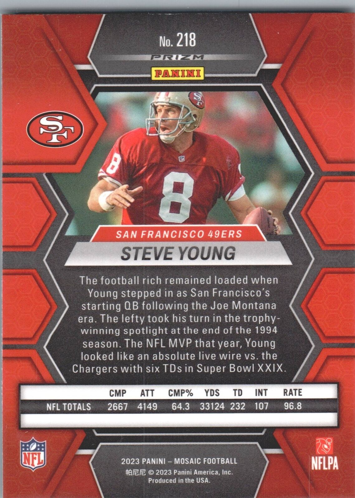 2023 Panini Mosaic #218 Steve Young Green Mosaic