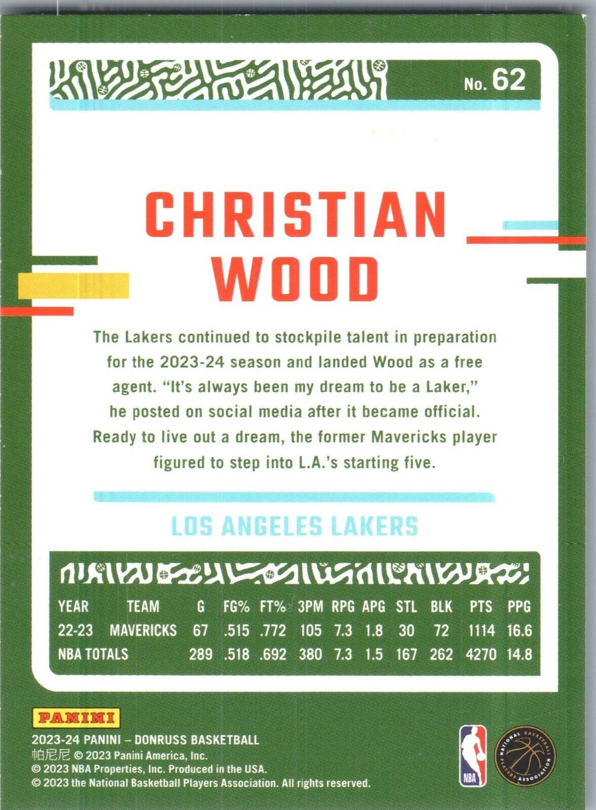 2023-24 Panini Donruss - #62 Christian Wood