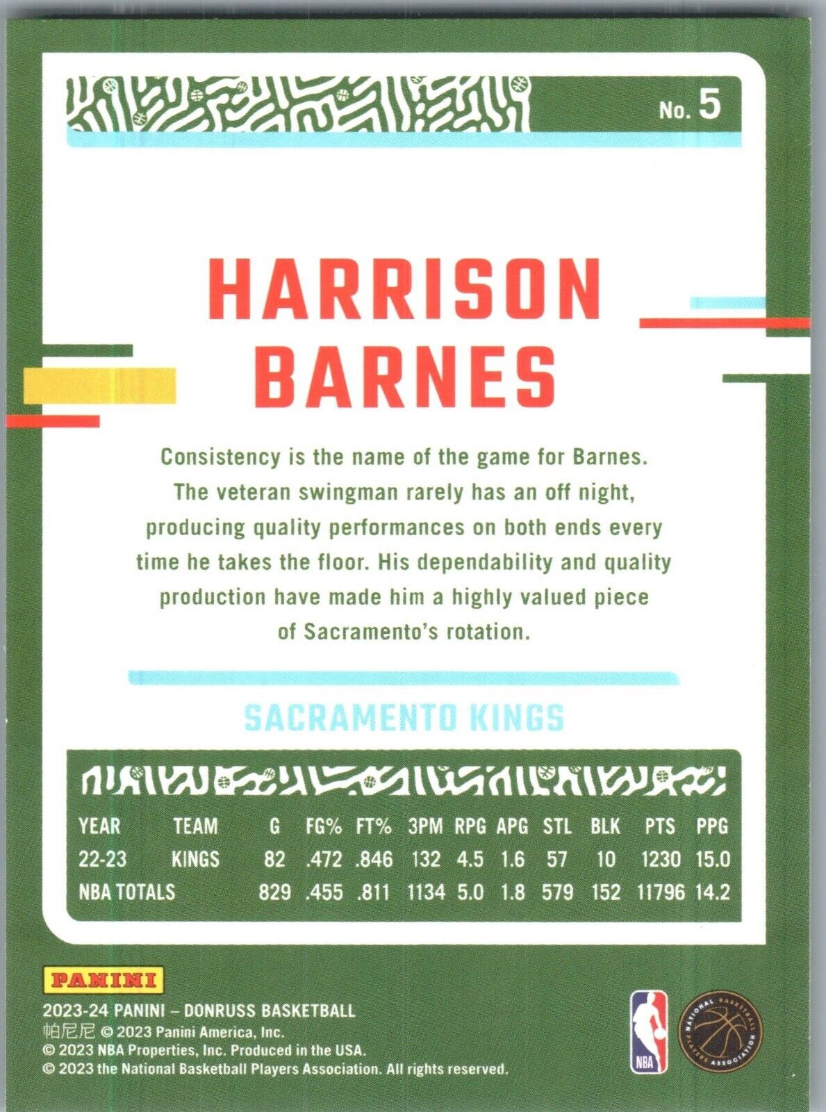 2023-24 Panini Donruss - #5 Harrison Barnes