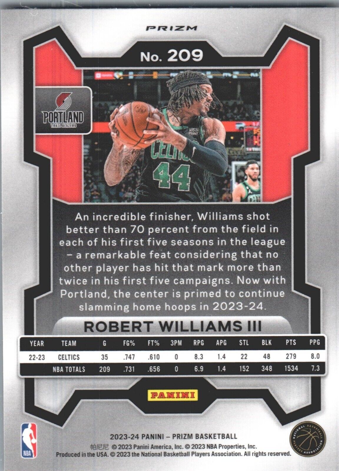 2023-24 Panini Prizm - Orange Ice Prizm #209 Robert Williams III