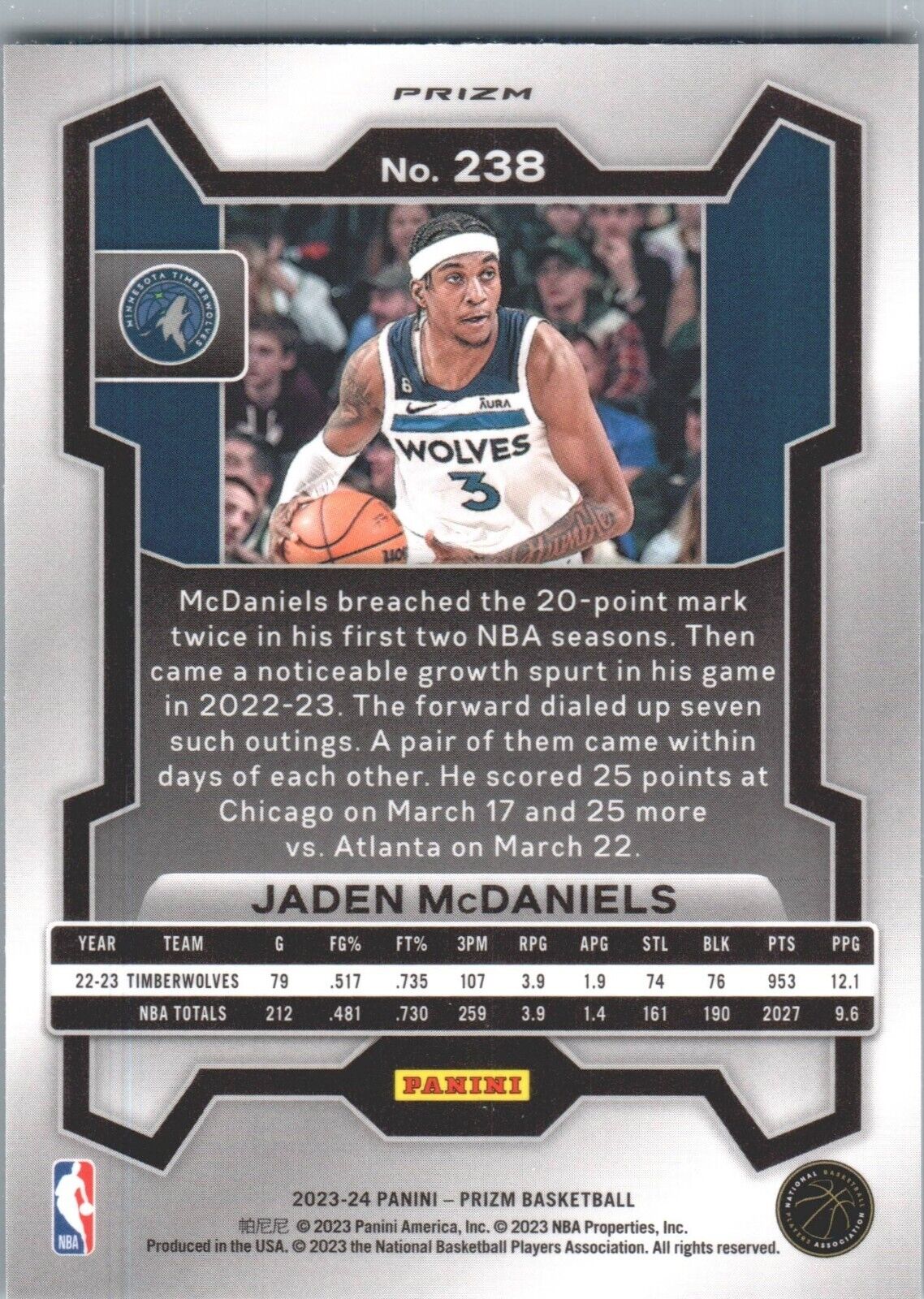 2023-24 Panini Prizm - #238 Jaden McDaniels