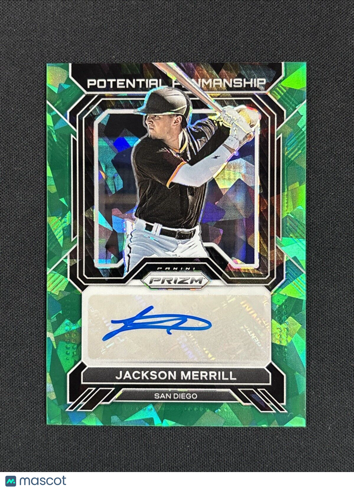 2023 Panini Prizm - Potential Penmanship Green Ice Prizm #PP-JM Jackson Merrill