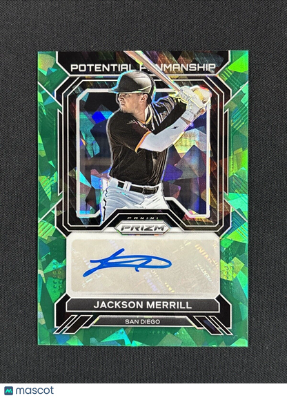 2023 Panini Prizm - Potential Penmanship Green Ice Prizm #PP-JM Jackson Merrill