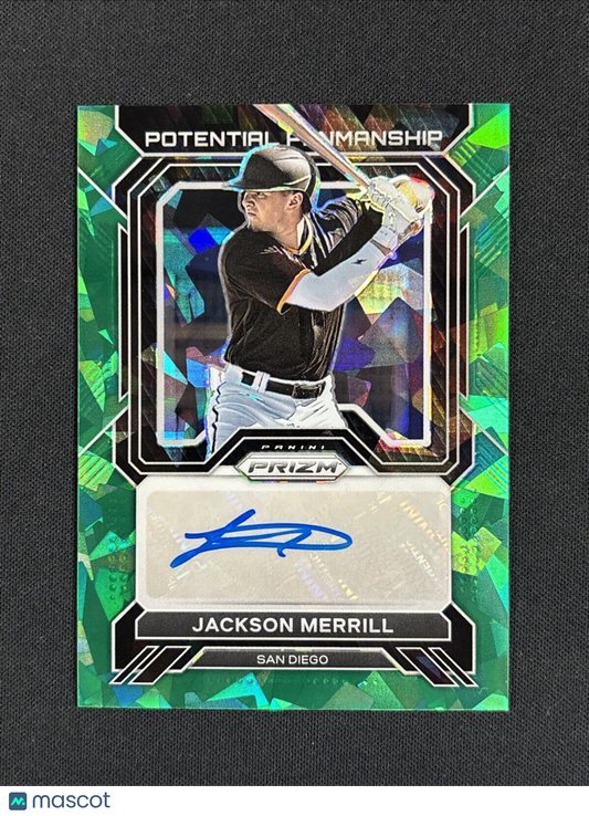 2023 Panini Prizm - Potential Penmanship Green Ice Prizm #PP-JM Jackson Merrill