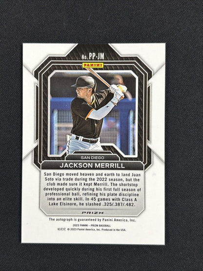 2023 Panini Prizm - Potential Penmanship Green Ice Prizm #PP-JM Jackson Merrill