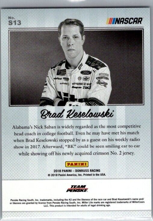 2018 Panini Donruss NASCAR - Studio Cracked Ice #S13 Brad Keselowski /999