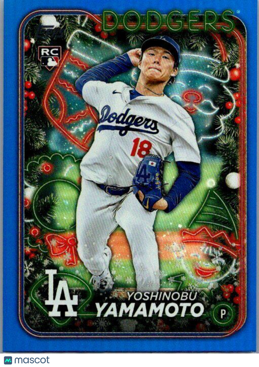 2024 Topps Holiday #H88 Yoshinobu Yamamoto Holiday Tree Blue Metallic