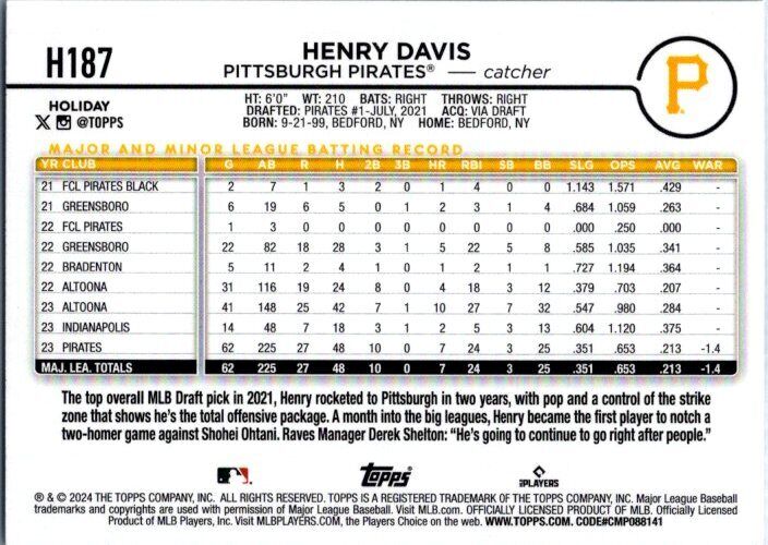 2024 Topps Holiday #H187 Henry Davis