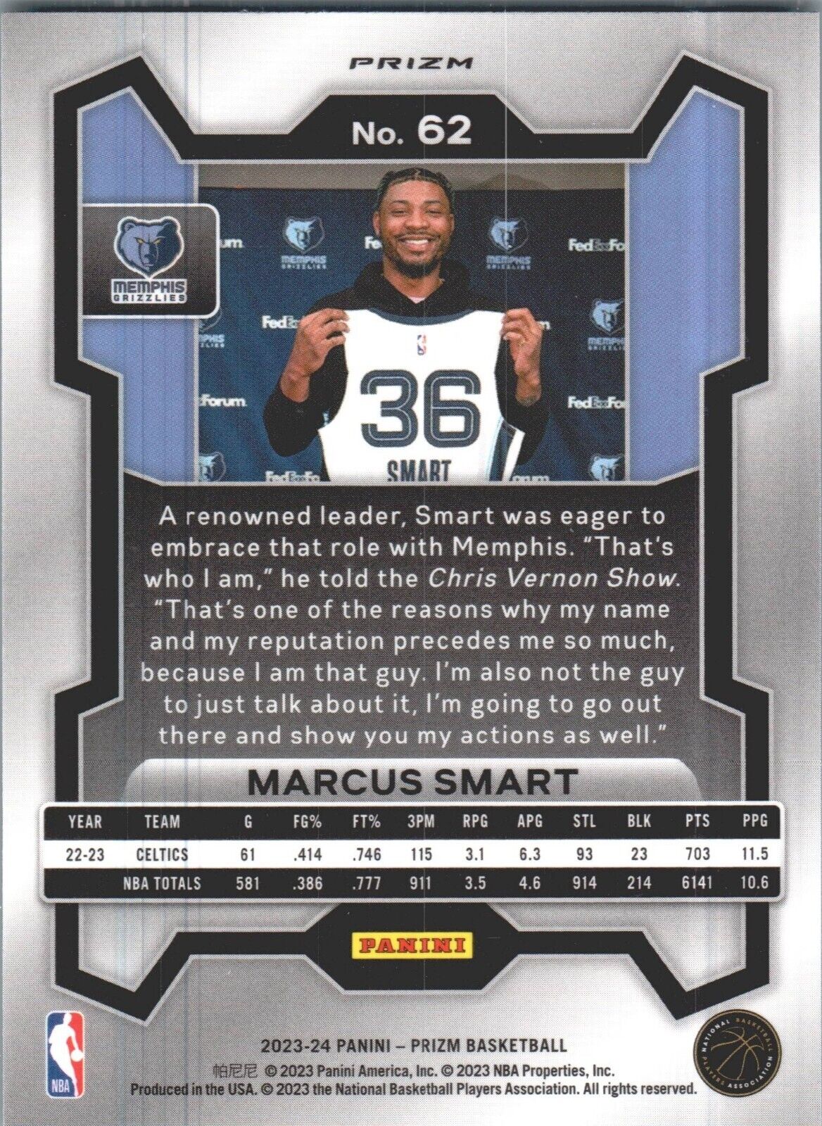 2023-24 Panini Prizm - Green #62 Marcus Smart