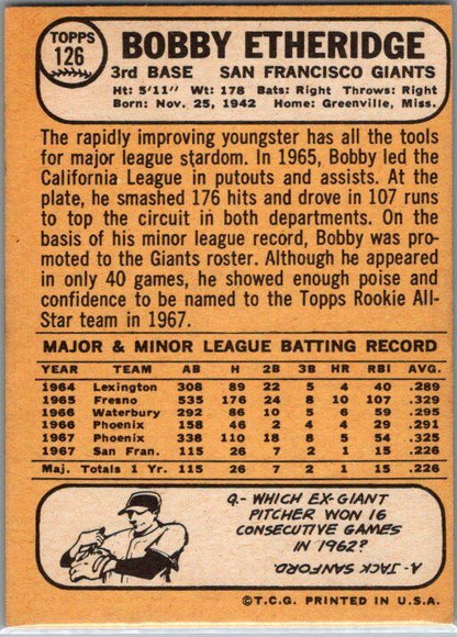 1968 Topps #126 Bobby Etheridge