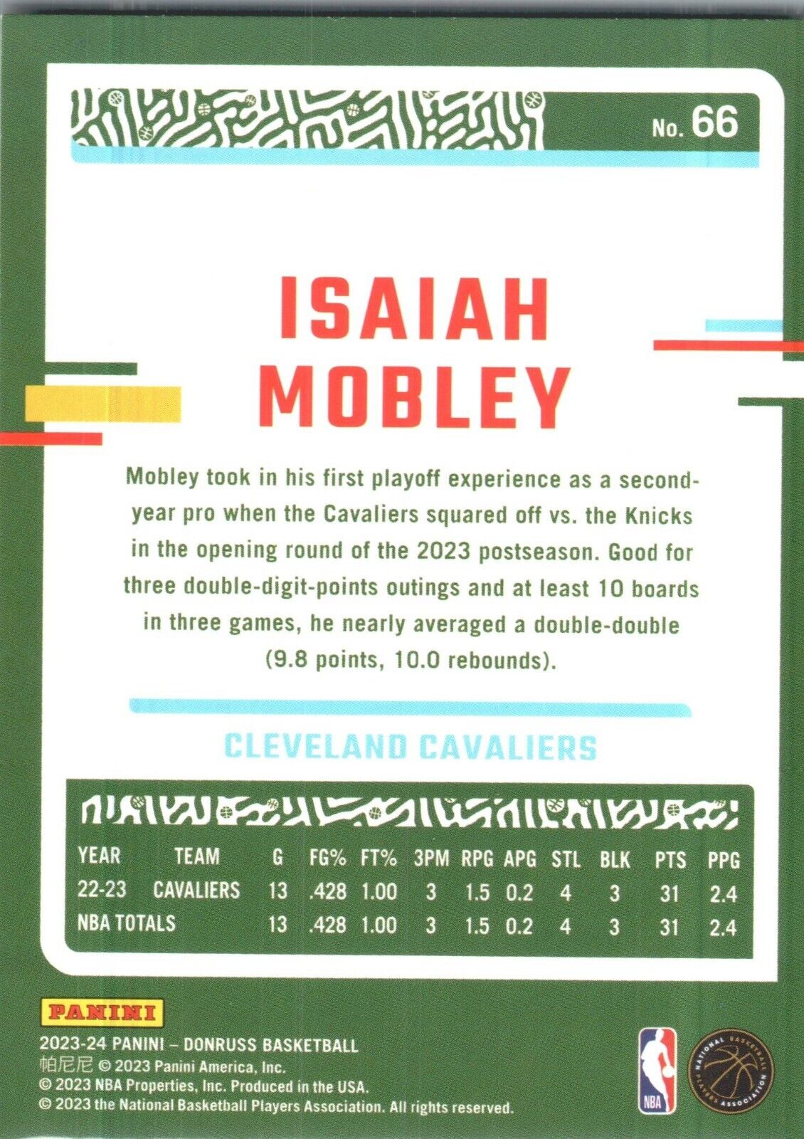 2023-24 Panini Donruss Isaiah Mobley #66