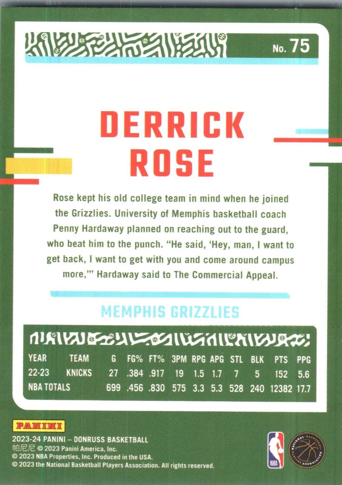 2023-24 Panini Donruss - #75 Derrick Rose