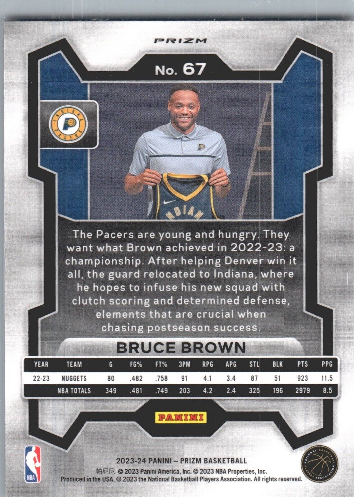 2023-24 Panini Prizm - Orange Ice #67 Bruce Brown