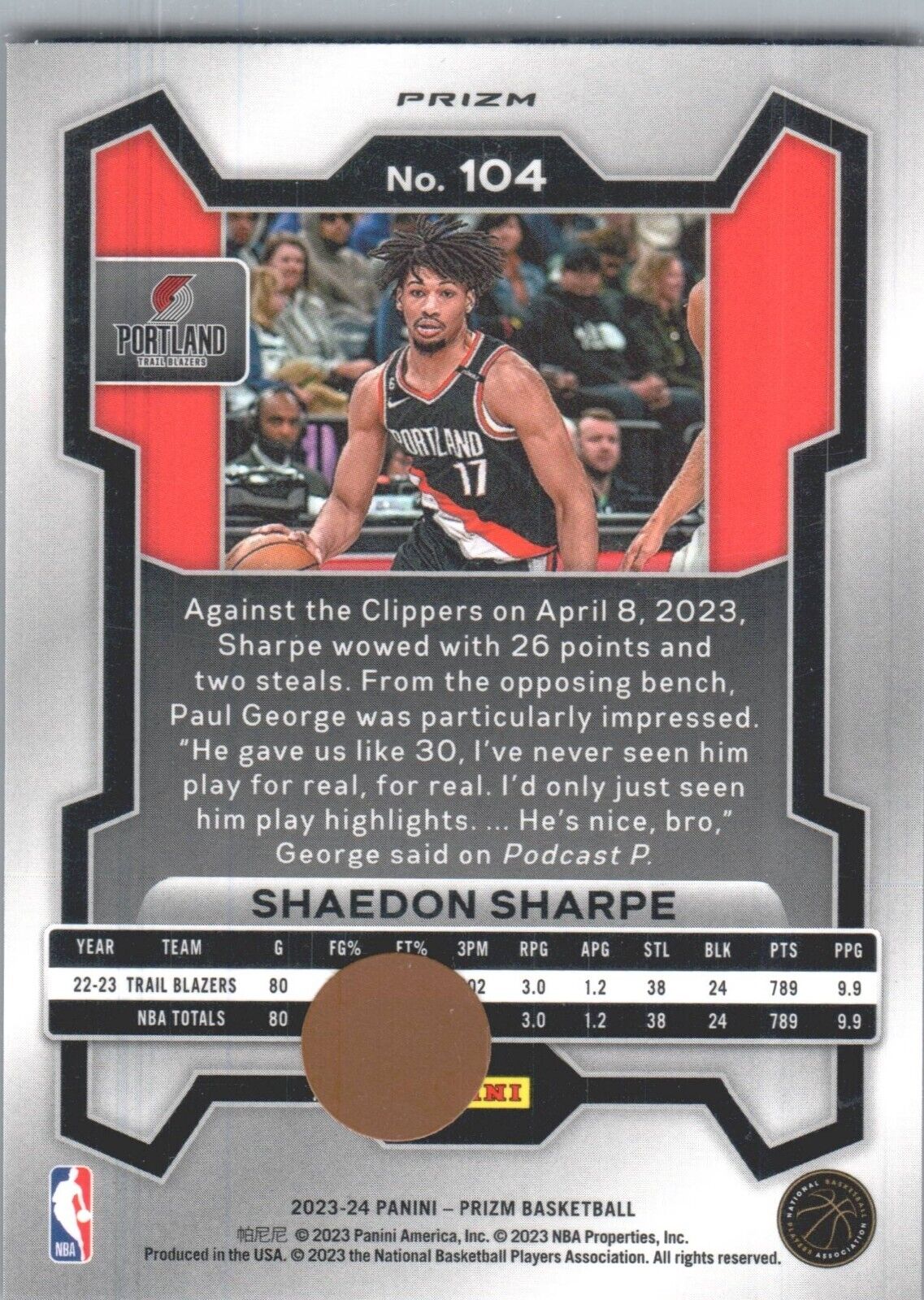 2023-24 Panini Prizm - Red Ice #104 Shaedon Sharpe