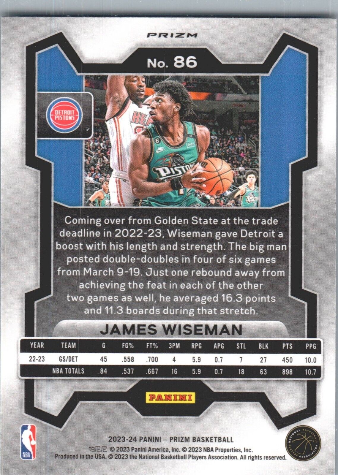 2023-24 Panini Prizm - Ice Prizm #86 James Wiseman