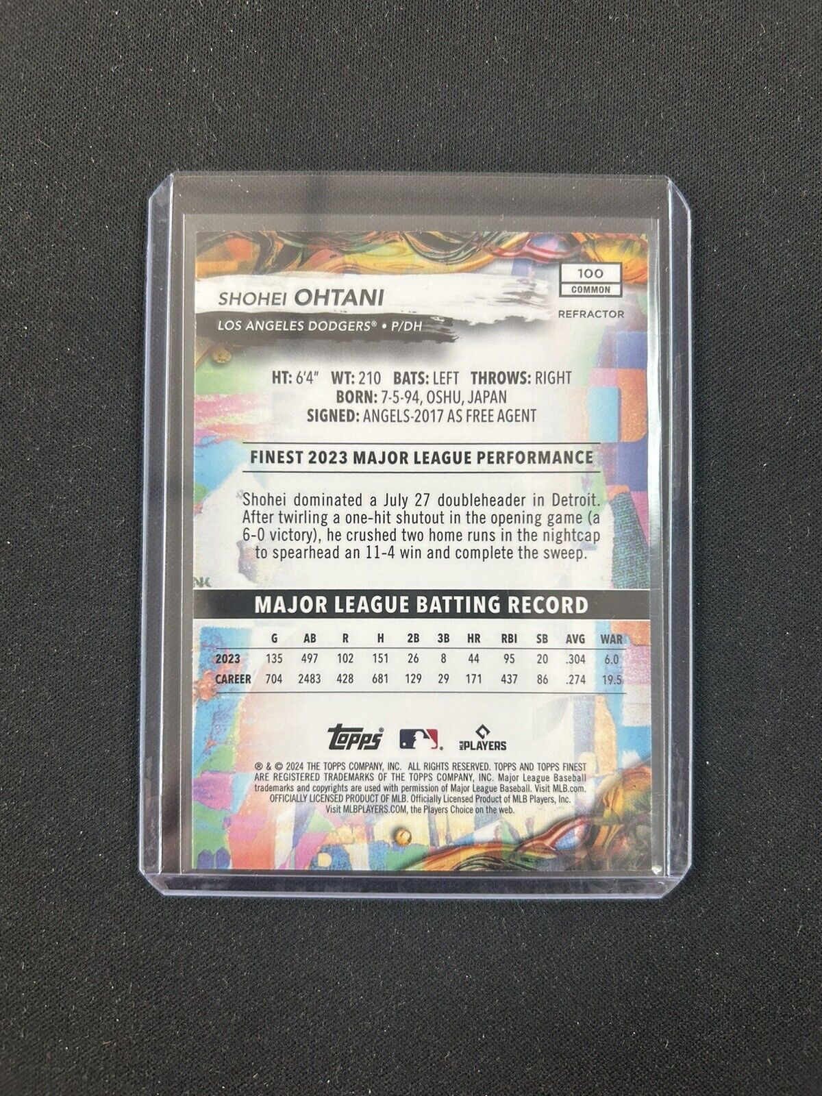 2024 Topps Finest Shohei Ohtani Common Chrome #100 Los Angeles Dodgers