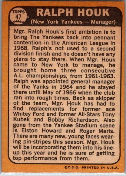 1968 Topps #47 Ralph Houk VG-EX